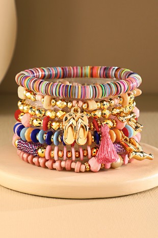 URBANISTA 7 Set Stackable India Stretch Bracelet Stack Cotton Candy