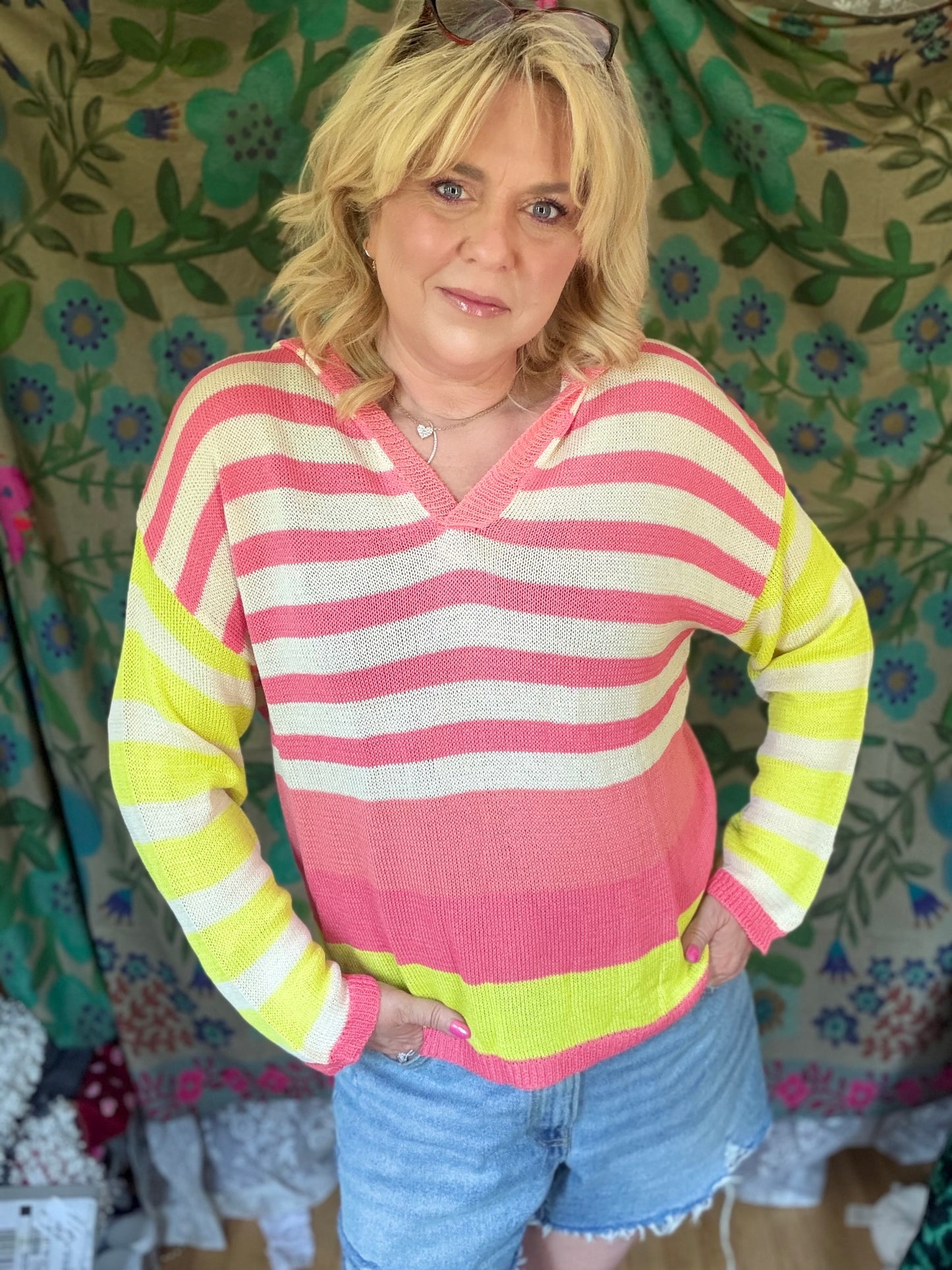 BIBI Striped Color Block Lightweight Sweater Hoodie