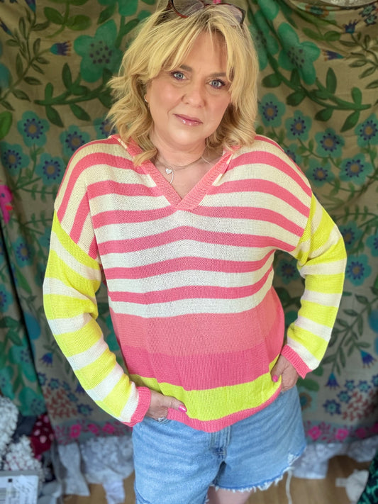BIBI Striped Color Block Lightweight Sweater Hoodie