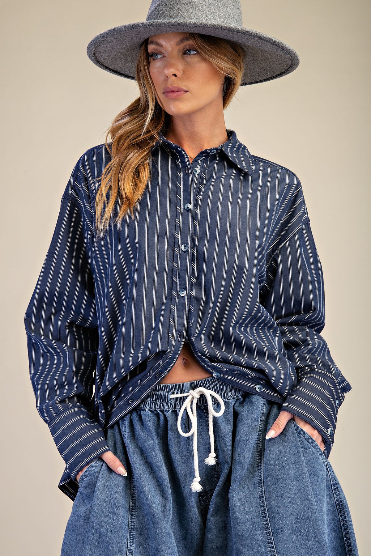 EASEL Striped Poplin Button Down Shirt