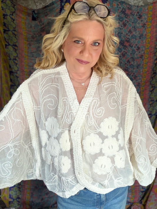 POL Sheer Crochet Cardigan