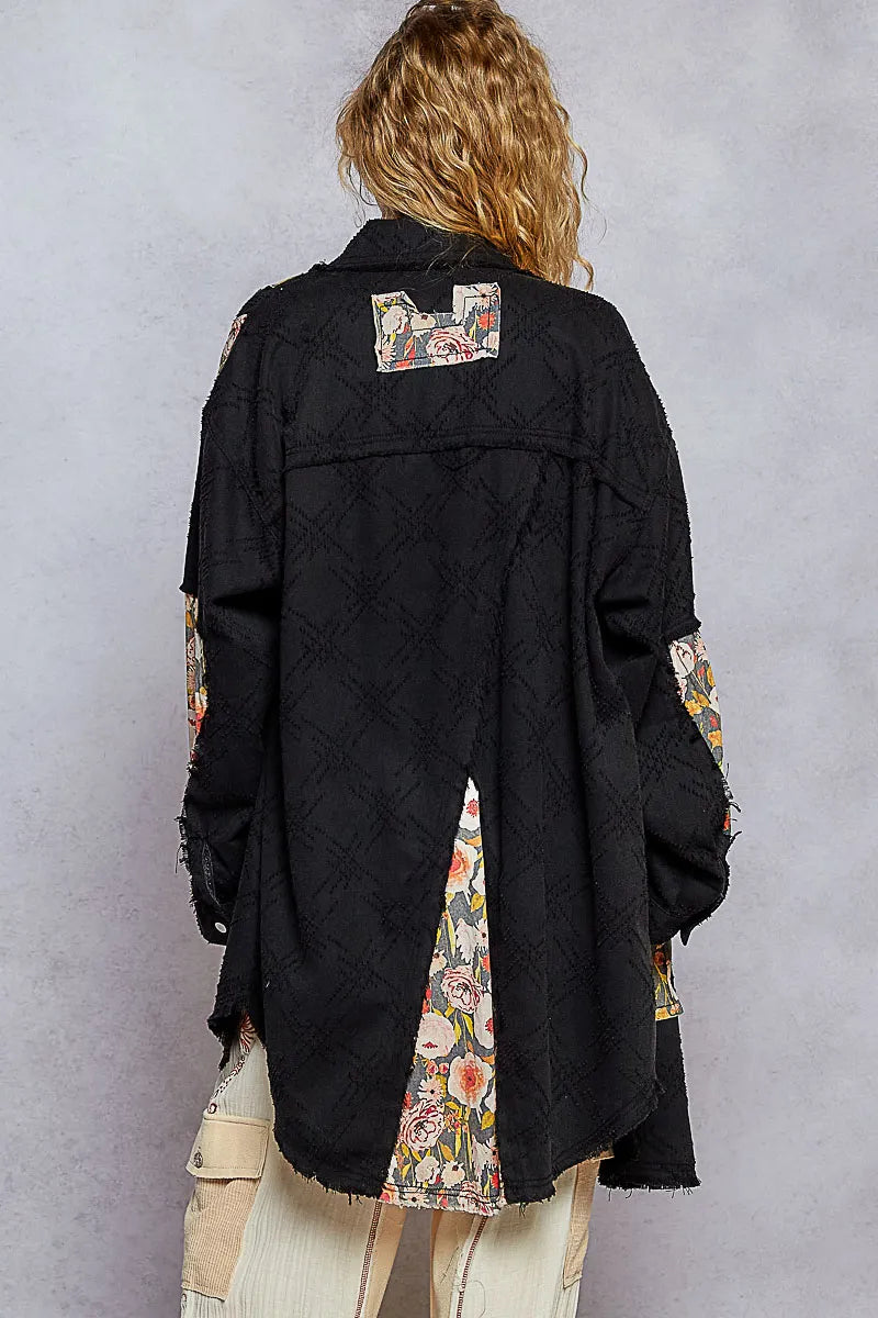 POL Floral and Black Long Shacket