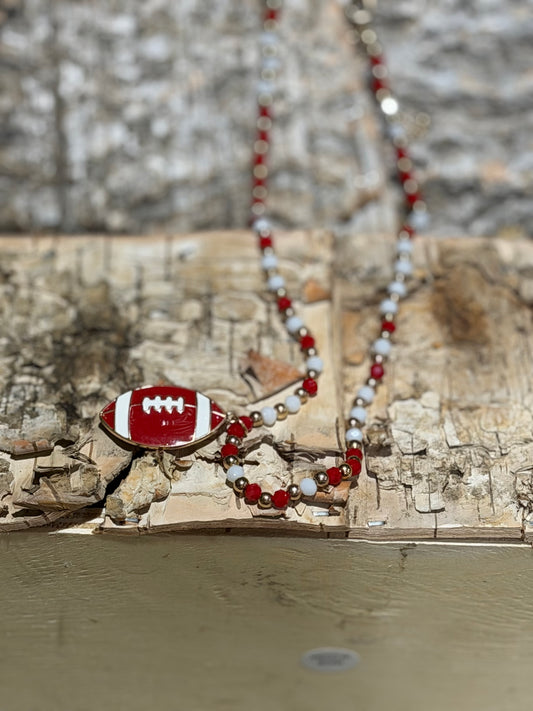 DMC Red and White Football Bead Necklace with Pendant