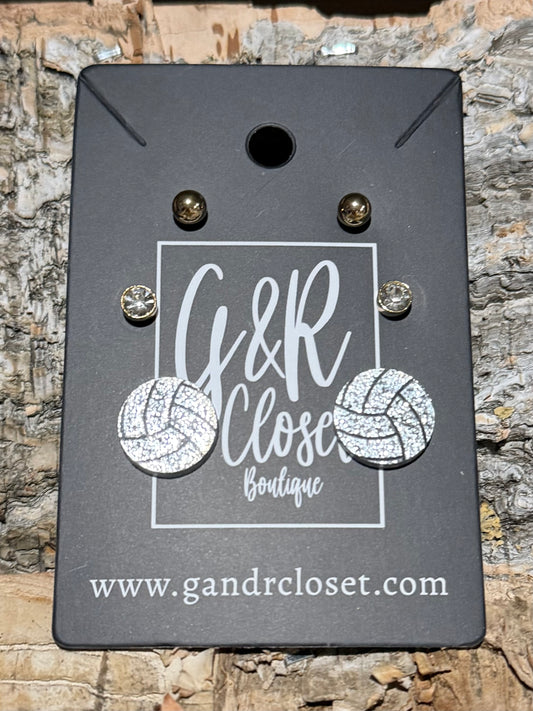DMC Set of 3 Volleyball Stud Earrings