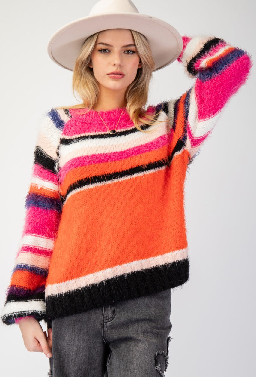 EASEL  Fuzzy Striped Sweater