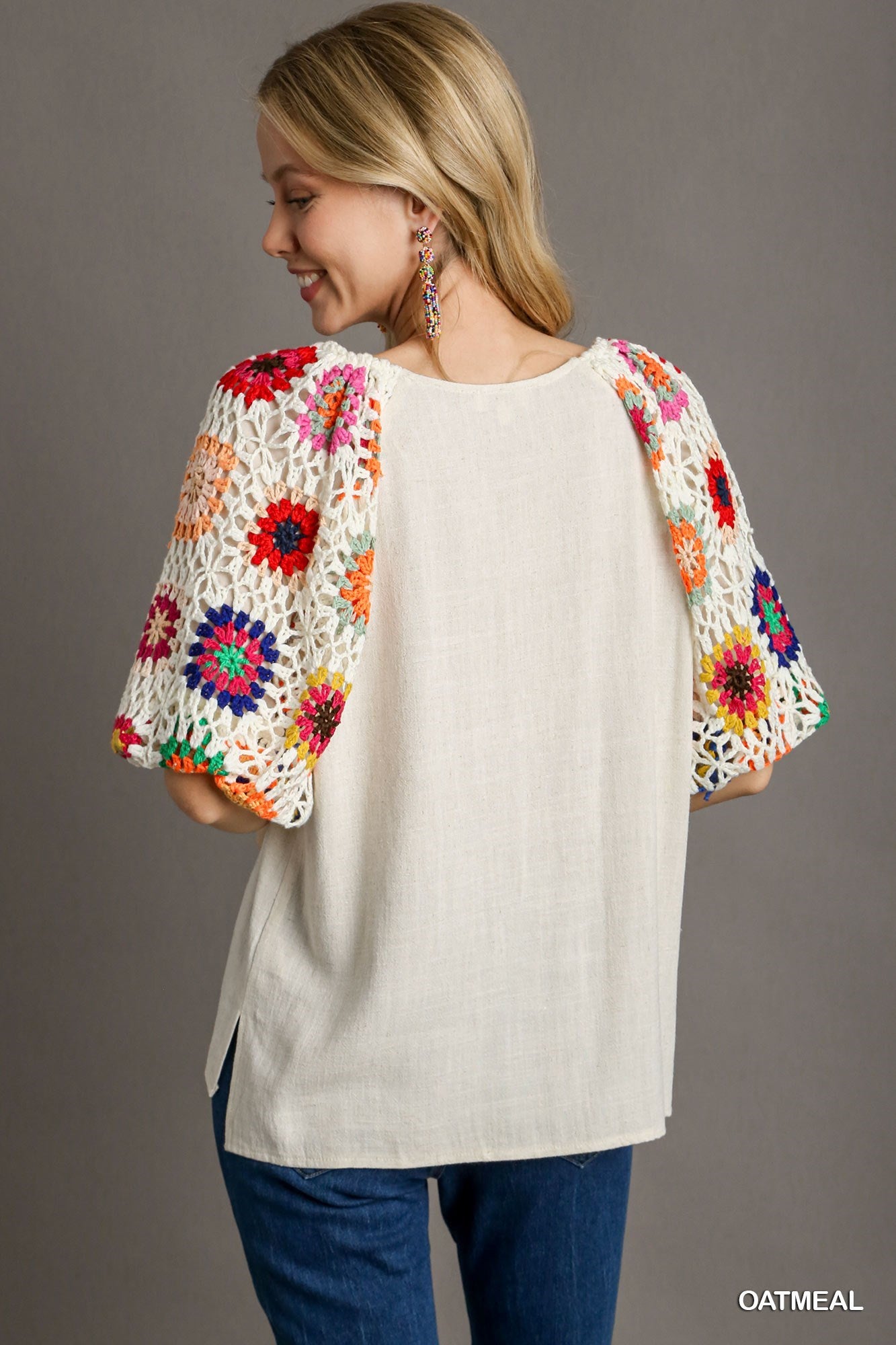 UMGEE Linen Blend Granny Square Top