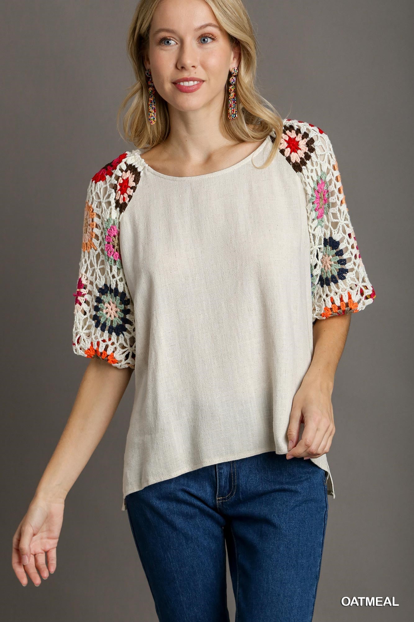 UMGEE Linen Blend Granny Square Top