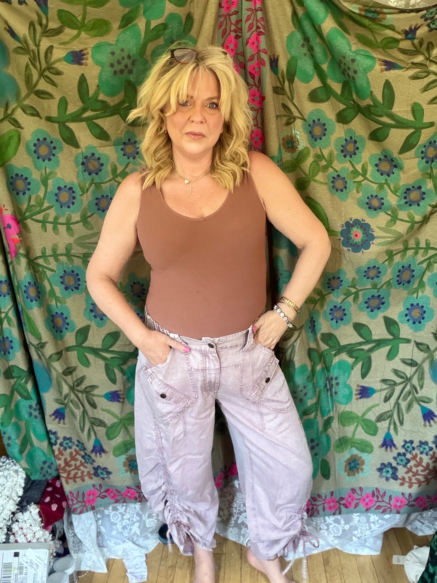BLUE VELVET Ruched Leg Cargo Pants
