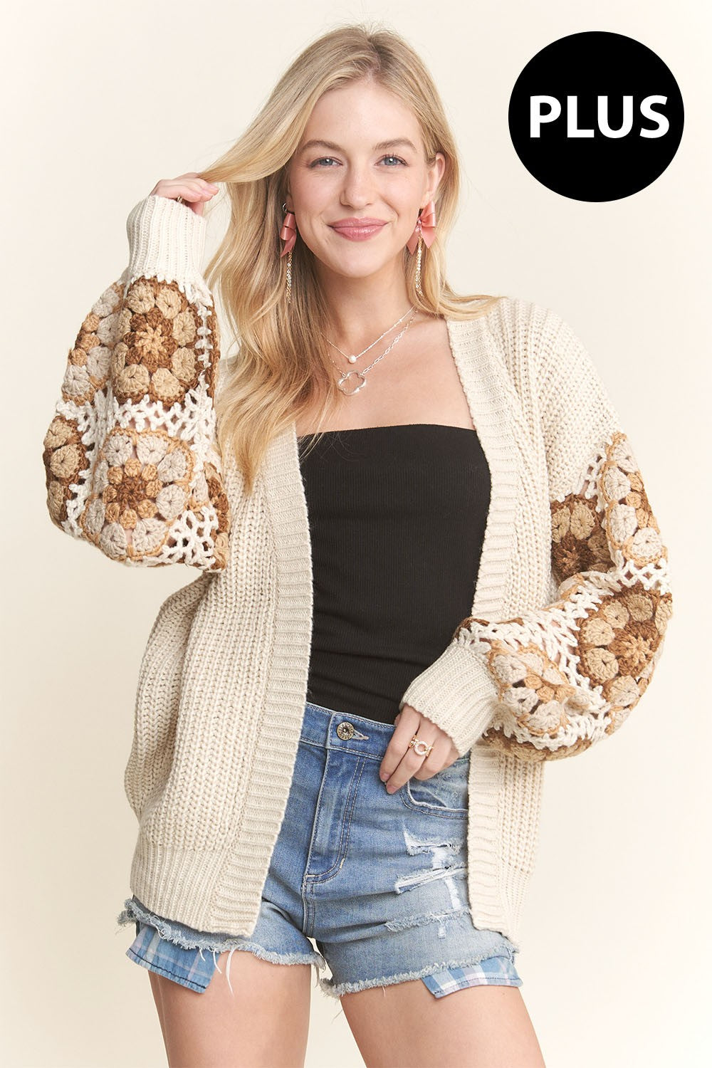 ADORA Plus Crochet Sleeve Cardigan