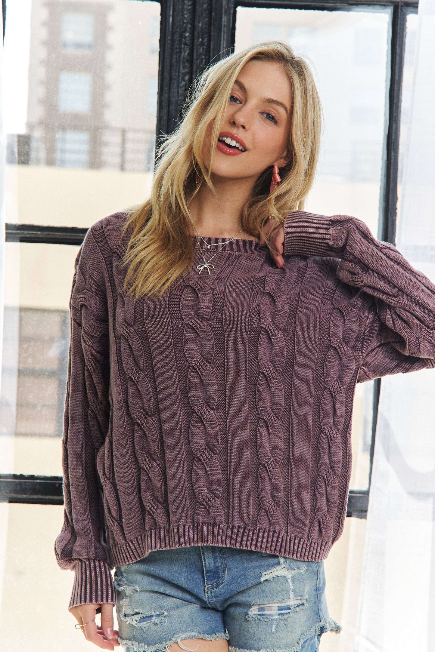 ADORA Mineral Washed Cable Knit Sweater