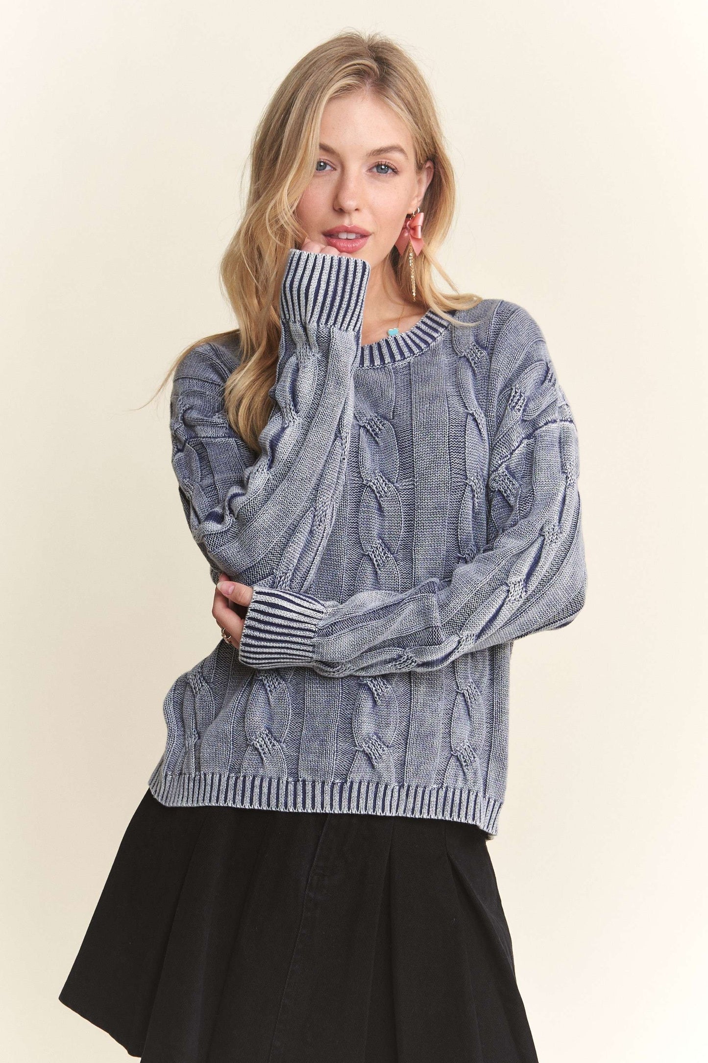 ADORA Mineral Washed Cable Knit Sweater