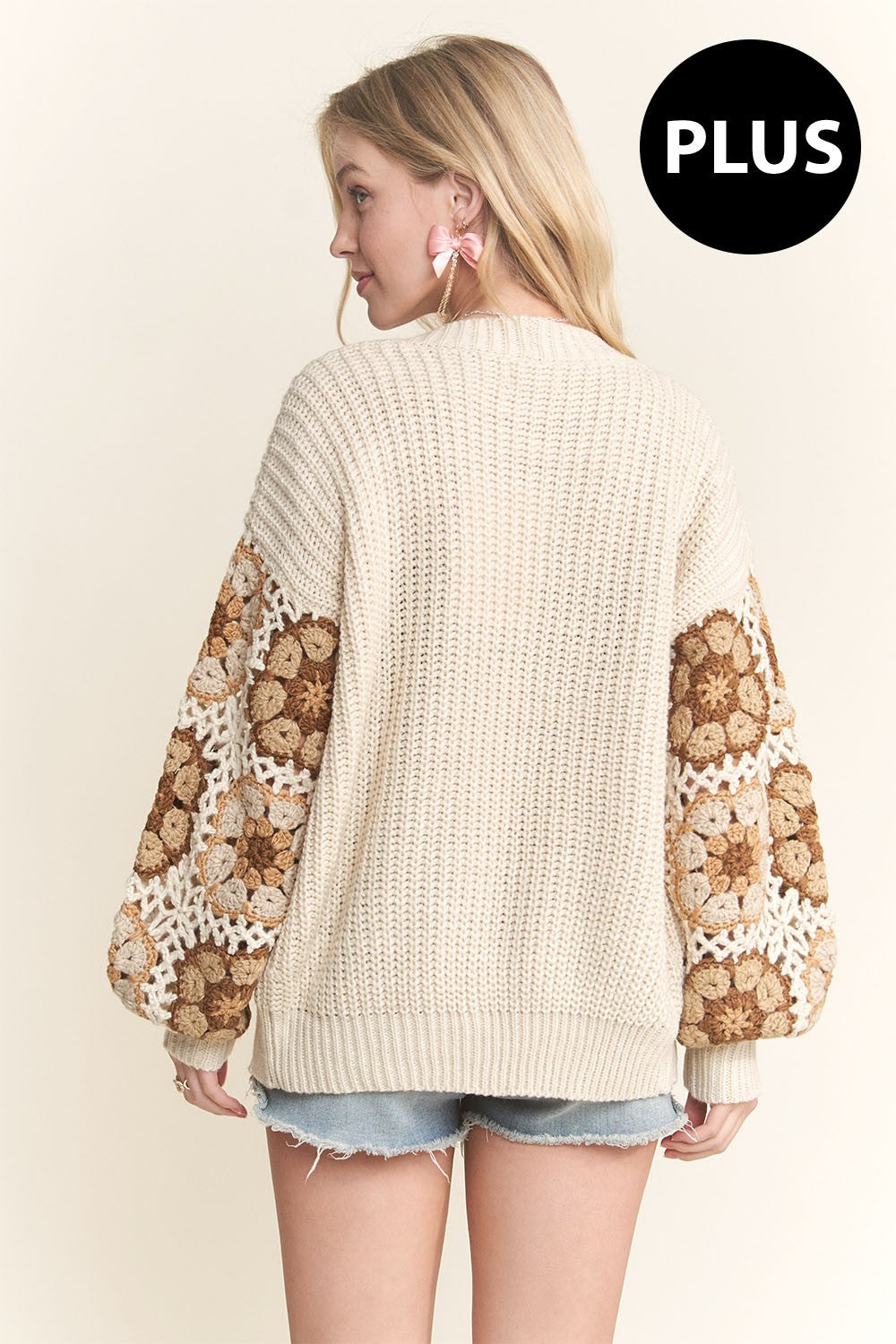 ADORA Plus Crochet Sleeve Cardigan