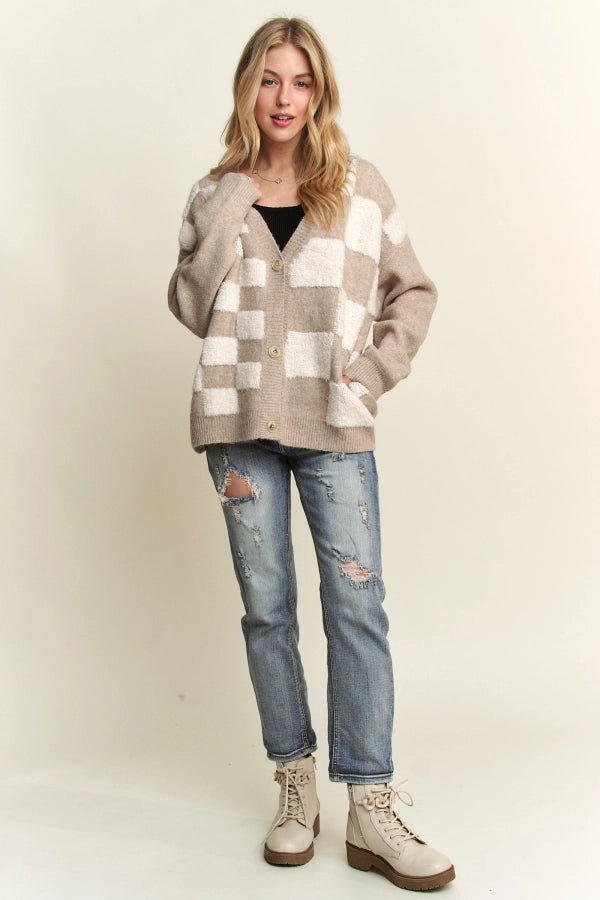 ADORA Puff Checker Sweater Cardigan