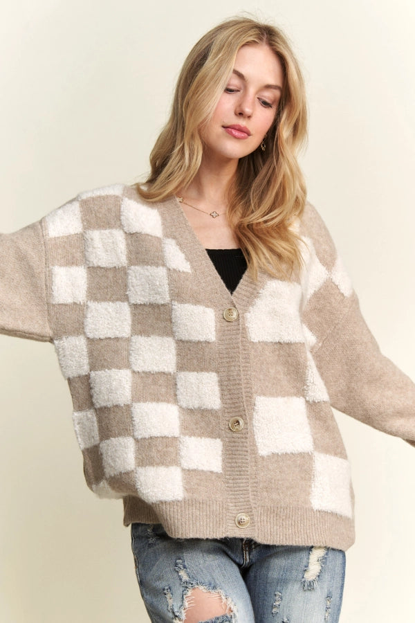 ADORA Puff Checker Sweater Cardigan