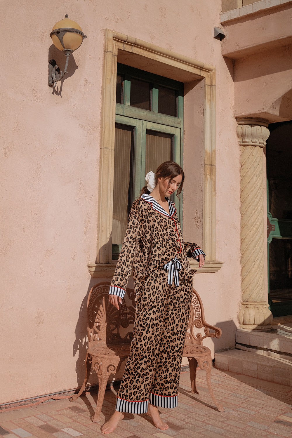 ANNIEWEAR Leopard Satin Pajama Set