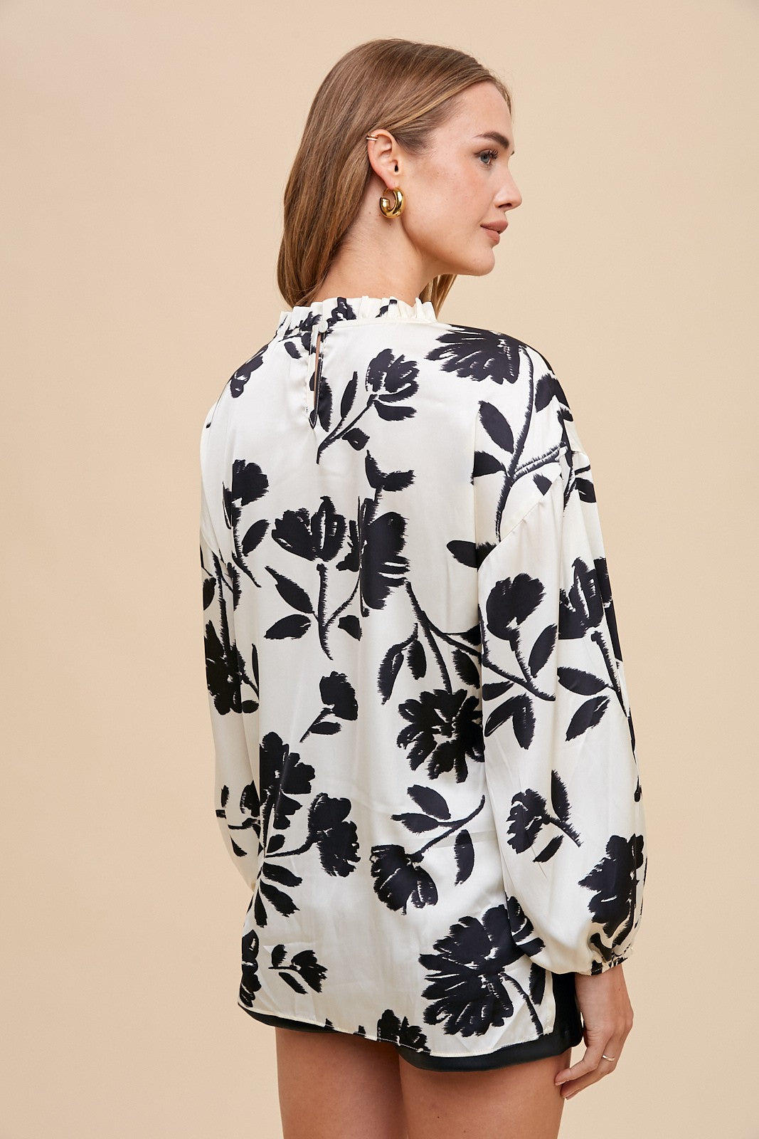 ANNIEWEAR Floral Printed Half High Neck Top