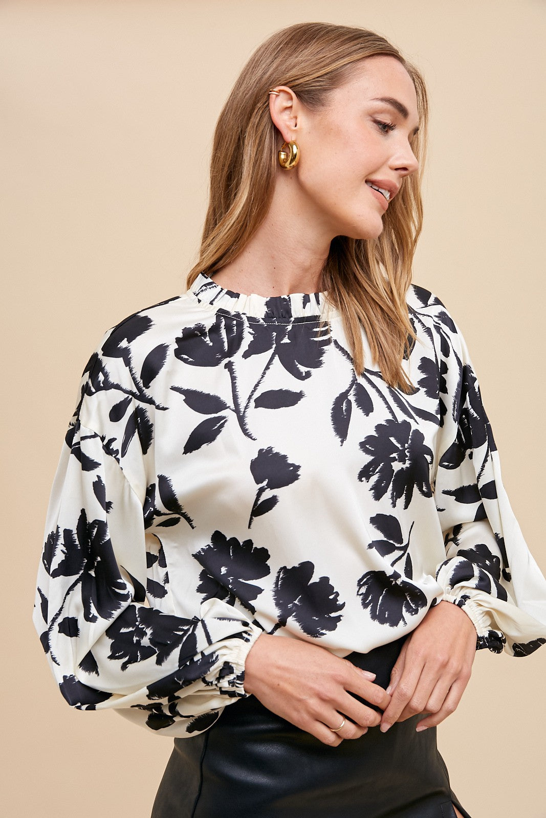 ANNIEWEAR Floral Printed Half High Neck Top