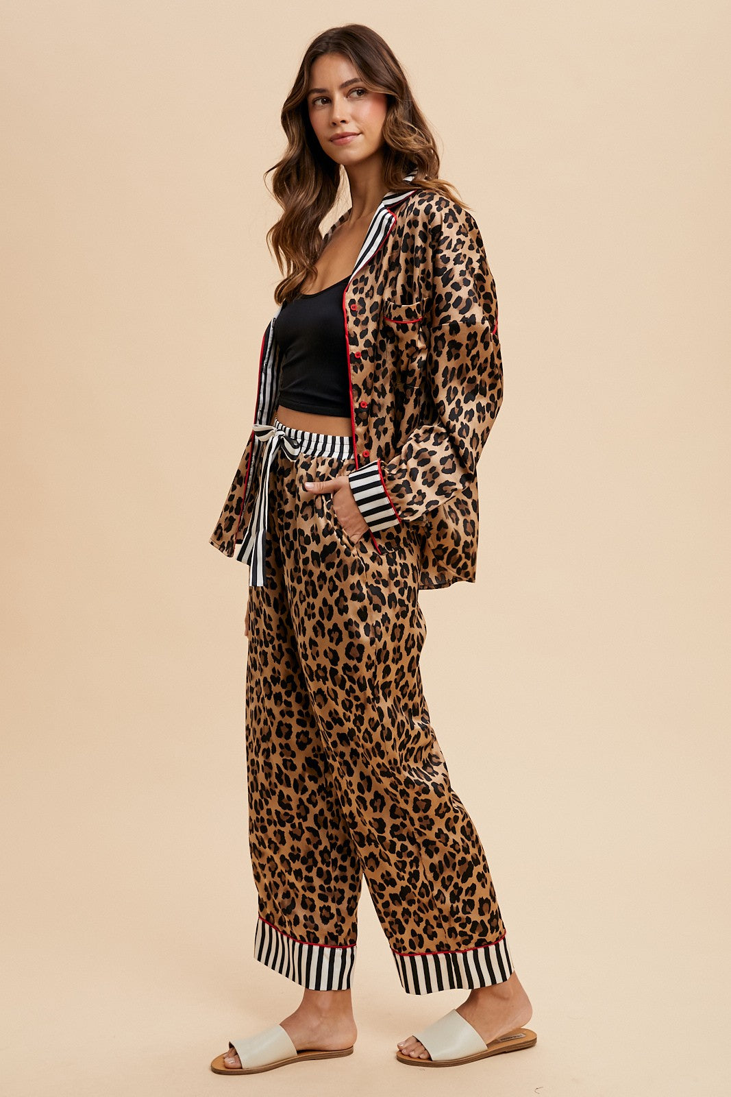 ANNIEWEAR Leopard Satin Pajama Set
