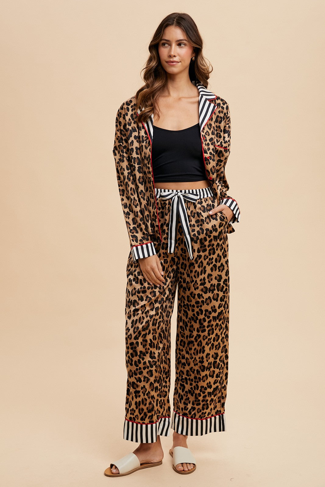 ANNIEWEAR Leopard Satin Pajama Set