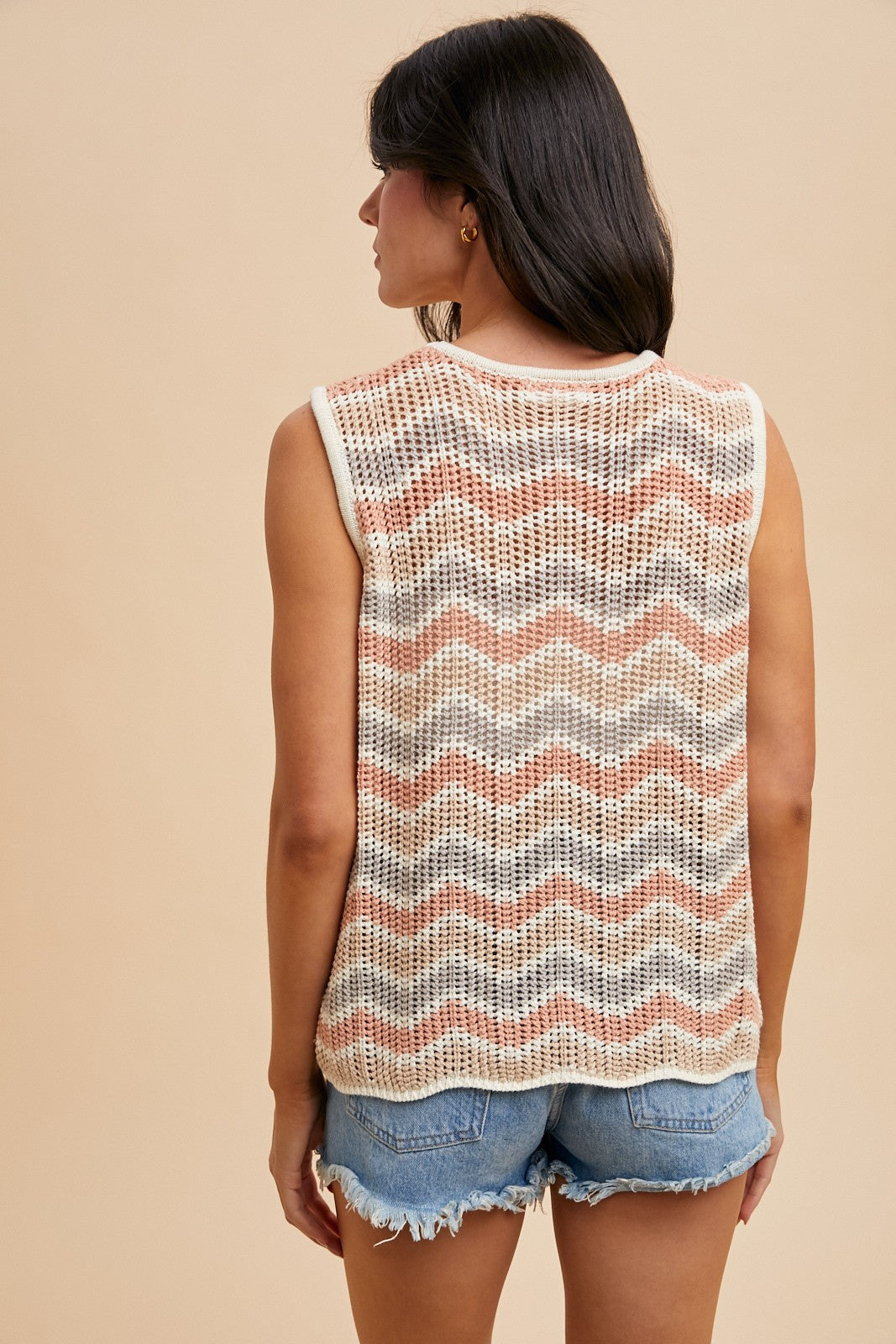 ANNIEWEAR Zig-Zag Striped Crochet Sweater Top