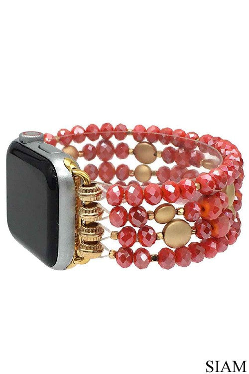 BLANDICE Red Glass Crystal Round Metal Bead Apple Watch Band