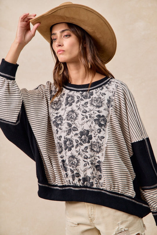 BIBI Rose Twill And Stripe Mix And Match Top