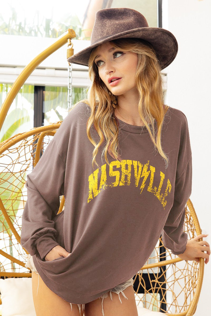 BIBI Nashville Print Side Pocket Long Sleeve Shirt