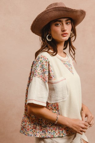 BIBI Thermal and Gauze Floral Print Mix And Match Top