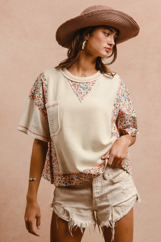 BIBI Thermal and Gauze Floral Print Mix And Match Top