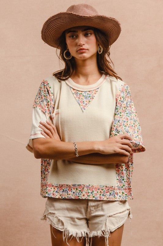 BIBI Thermal and Gauze Floral Print Mix And Match Top