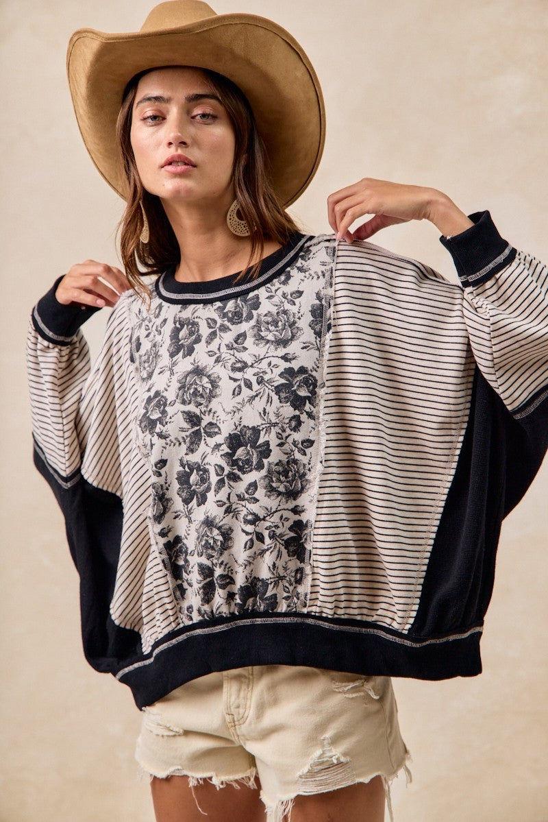 BIBI Rose Twill And Stripe Mix And Match Top
