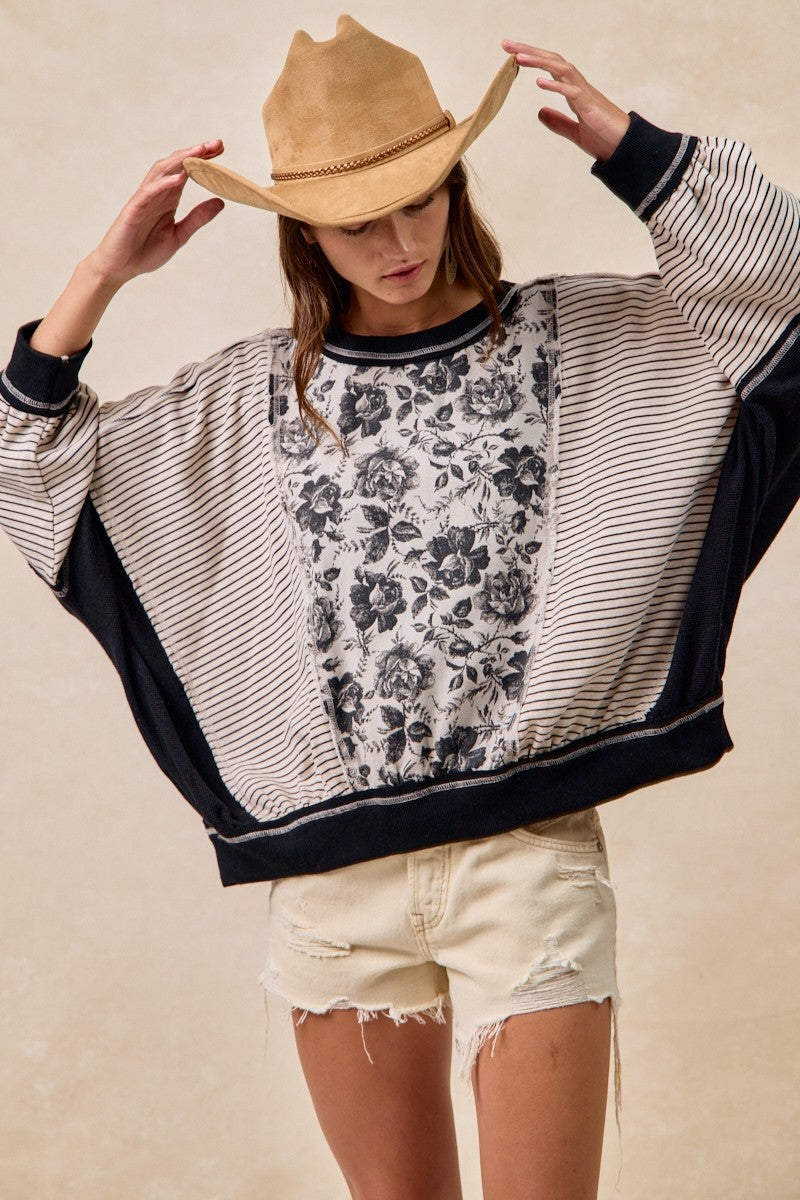 BIBI Rose Twill And Stripe Mix And Match Top
