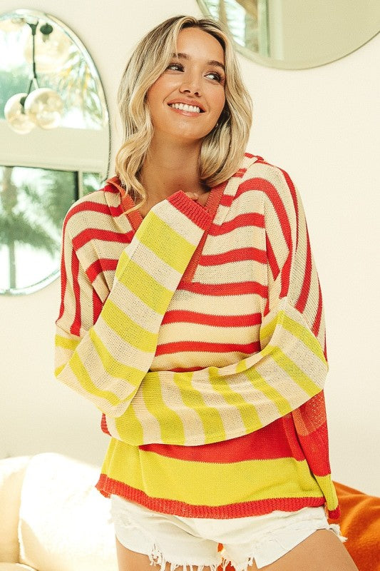 BIBI Striped Color Block Lightweight Sweater Hoodie