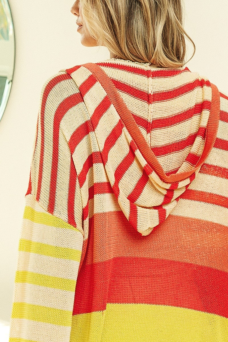 BIBI Striped Color Block Lightweight Sweater Hoodie