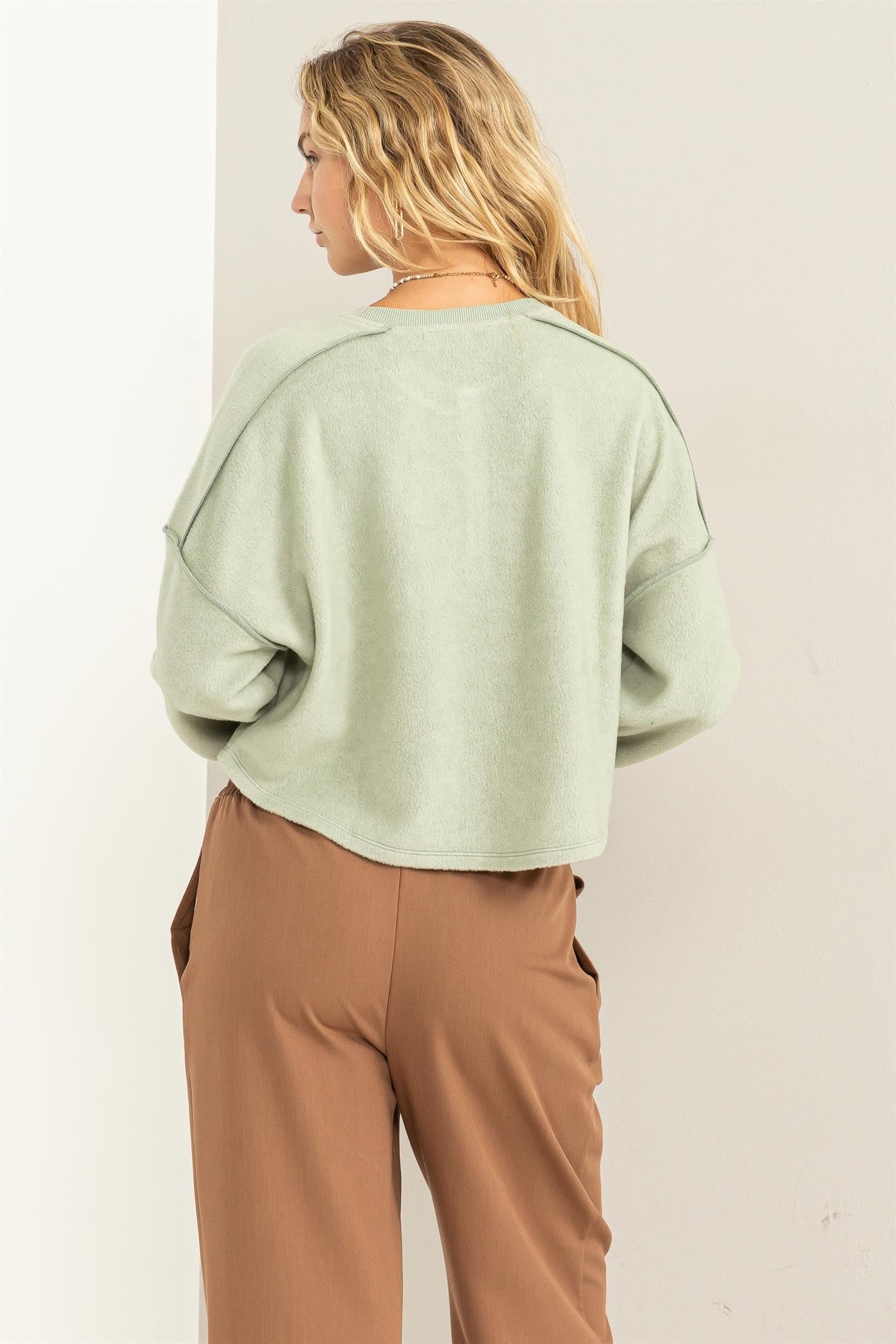 HYFVE Iceberg Green Cropped Henley Sweatshirt