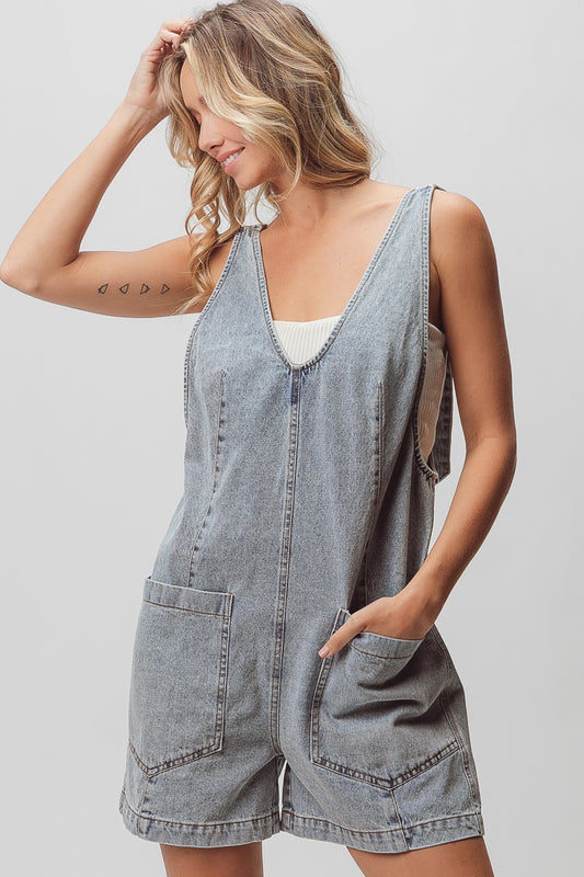 BIBI Vintage Washed Denim Shortalls