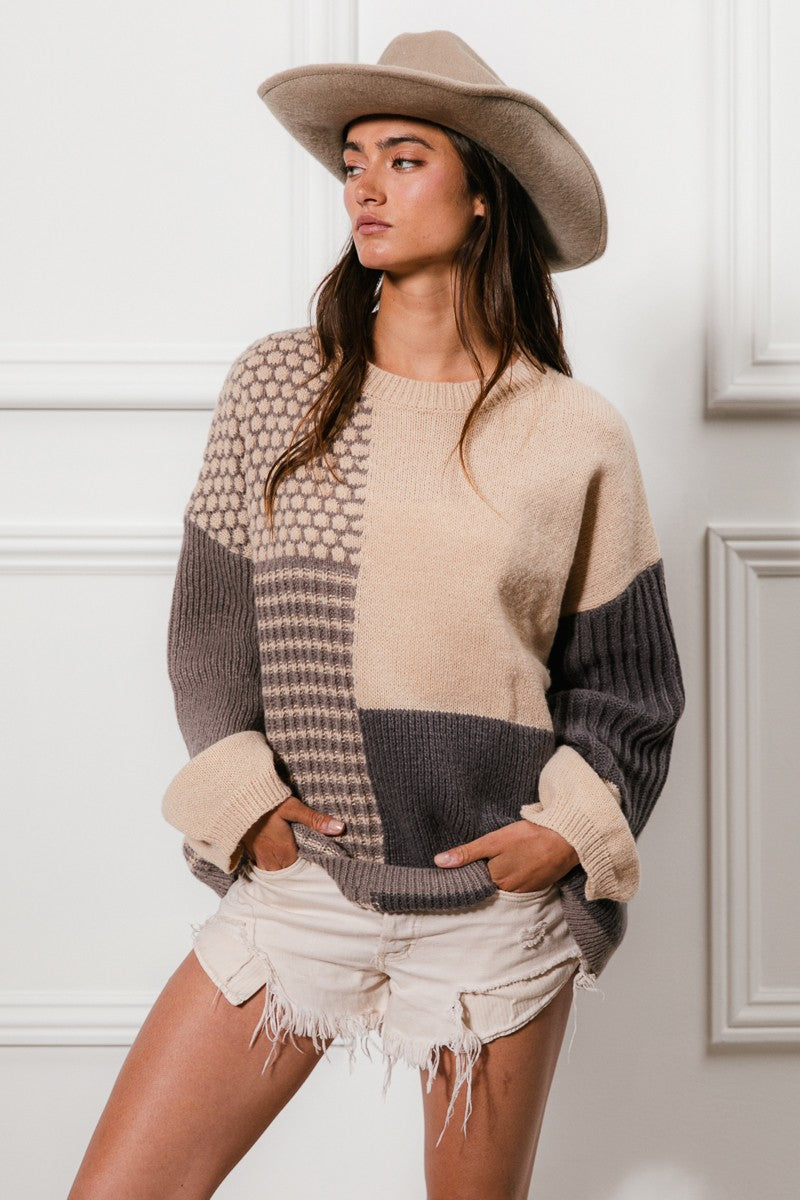 BIBI Mixed Pattern Block Sweater