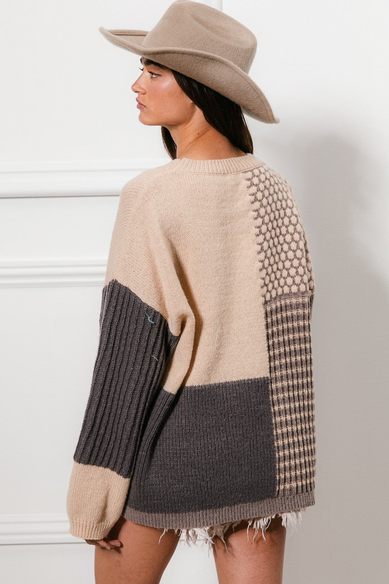 BIBI Mixed Pattern Block Sweater