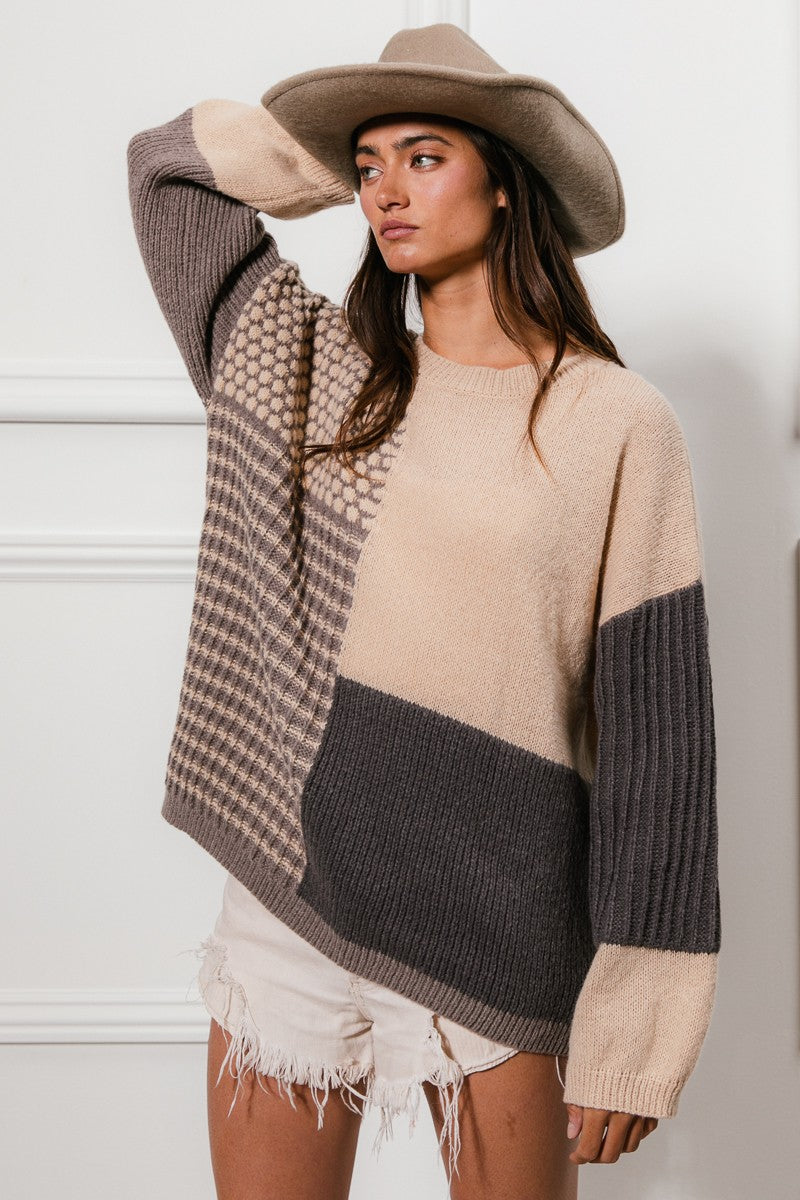 BIBI Mixed Pattern Block Sweater