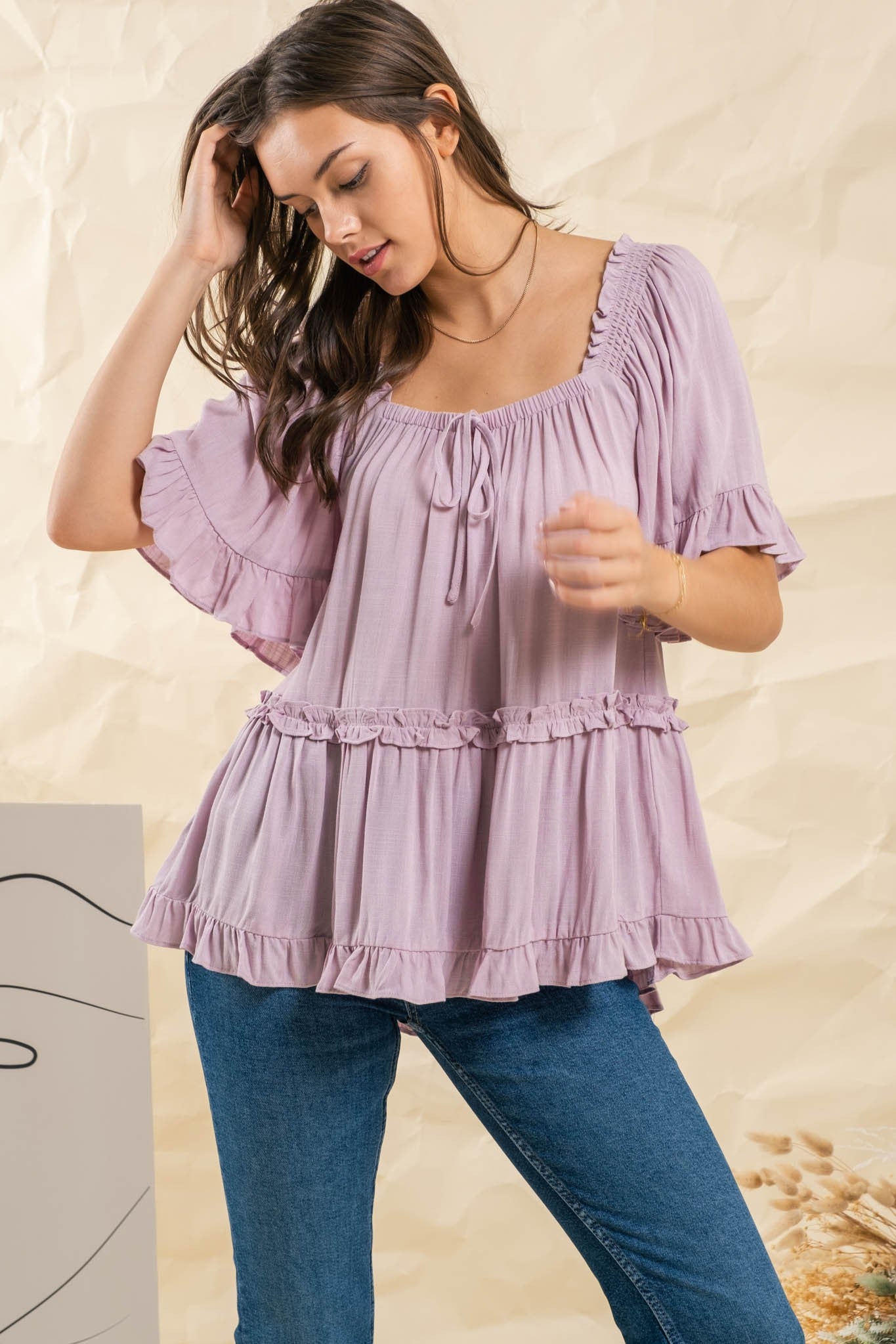 BLU PEPPER Relaxed Tiered Peasant Top