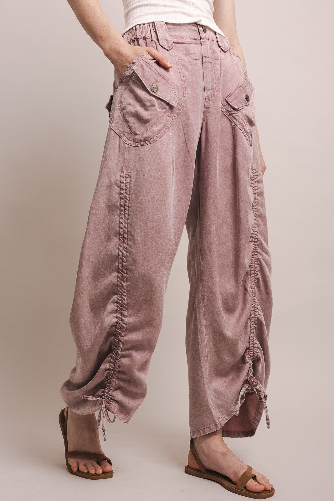 BLUE VELVET Ruched Leg Cargo Pants