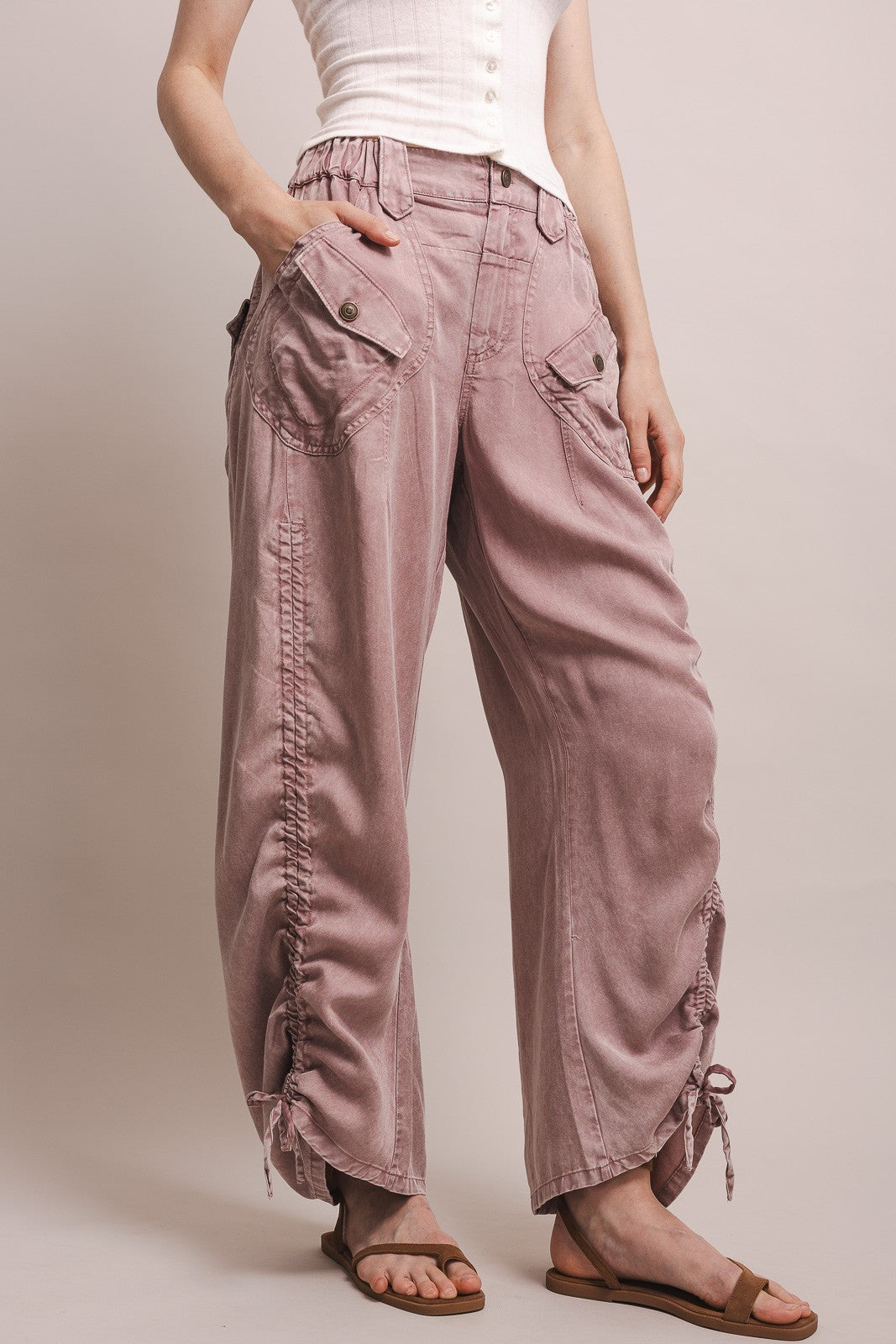 BLUE VELVET Ruched Leg Cargo Pants