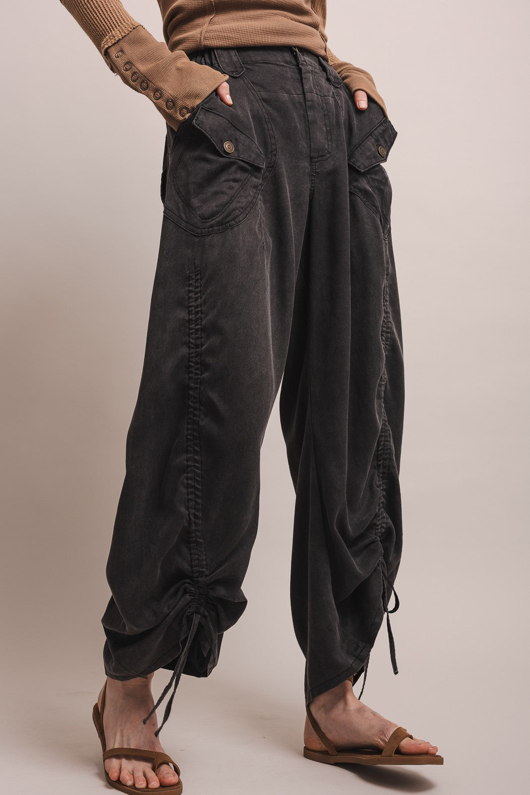 BLUE VELVET Ruched Leg Cargo Pants