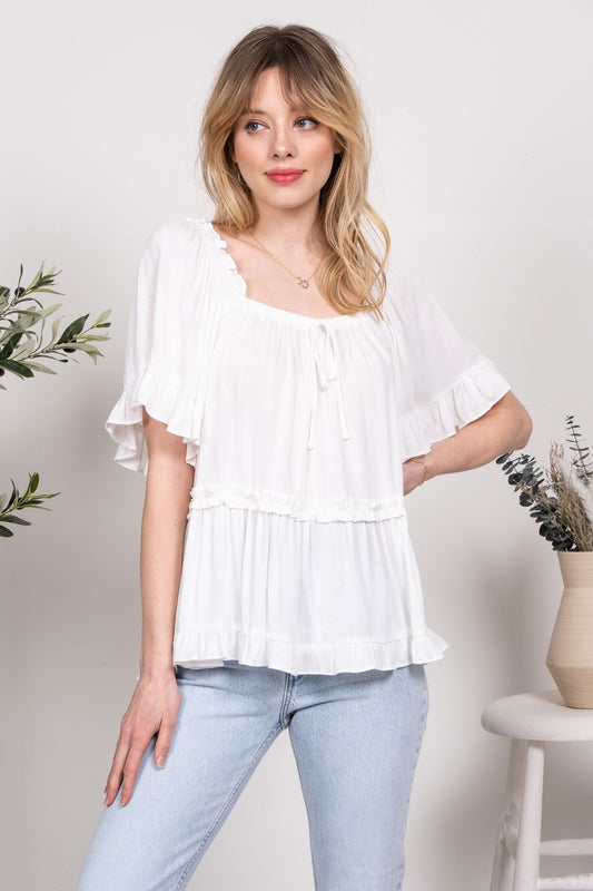 BLU PEPPER Relaxed Tiered Peasant Top