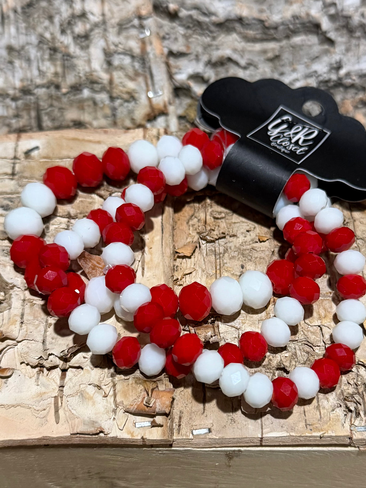 DMC Red and White Facet Bead Bracelet