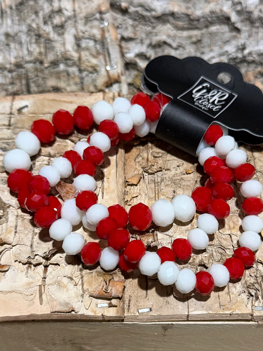 DMC Red and White Facet Bead Bracelet