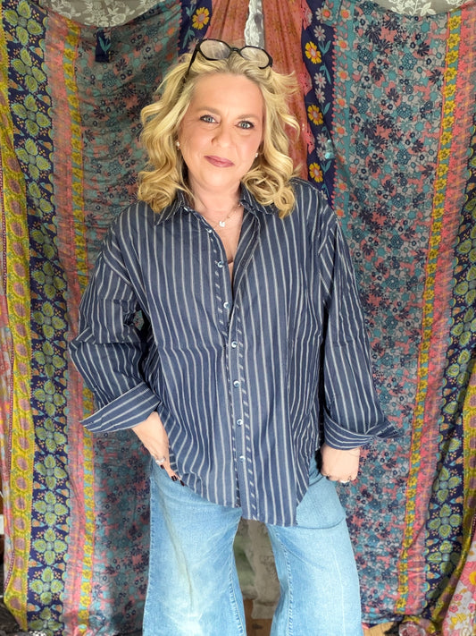 EASEL Striped Poplin Button Down Shirt