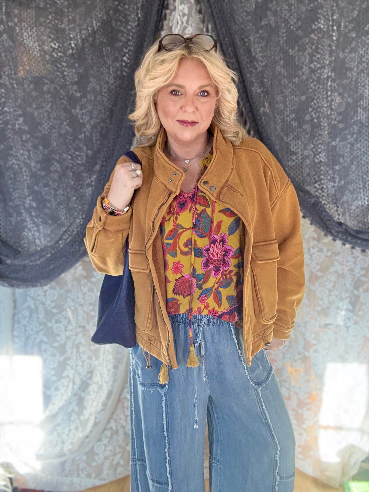 EASEL Washed Zip Up Bomber Jacket