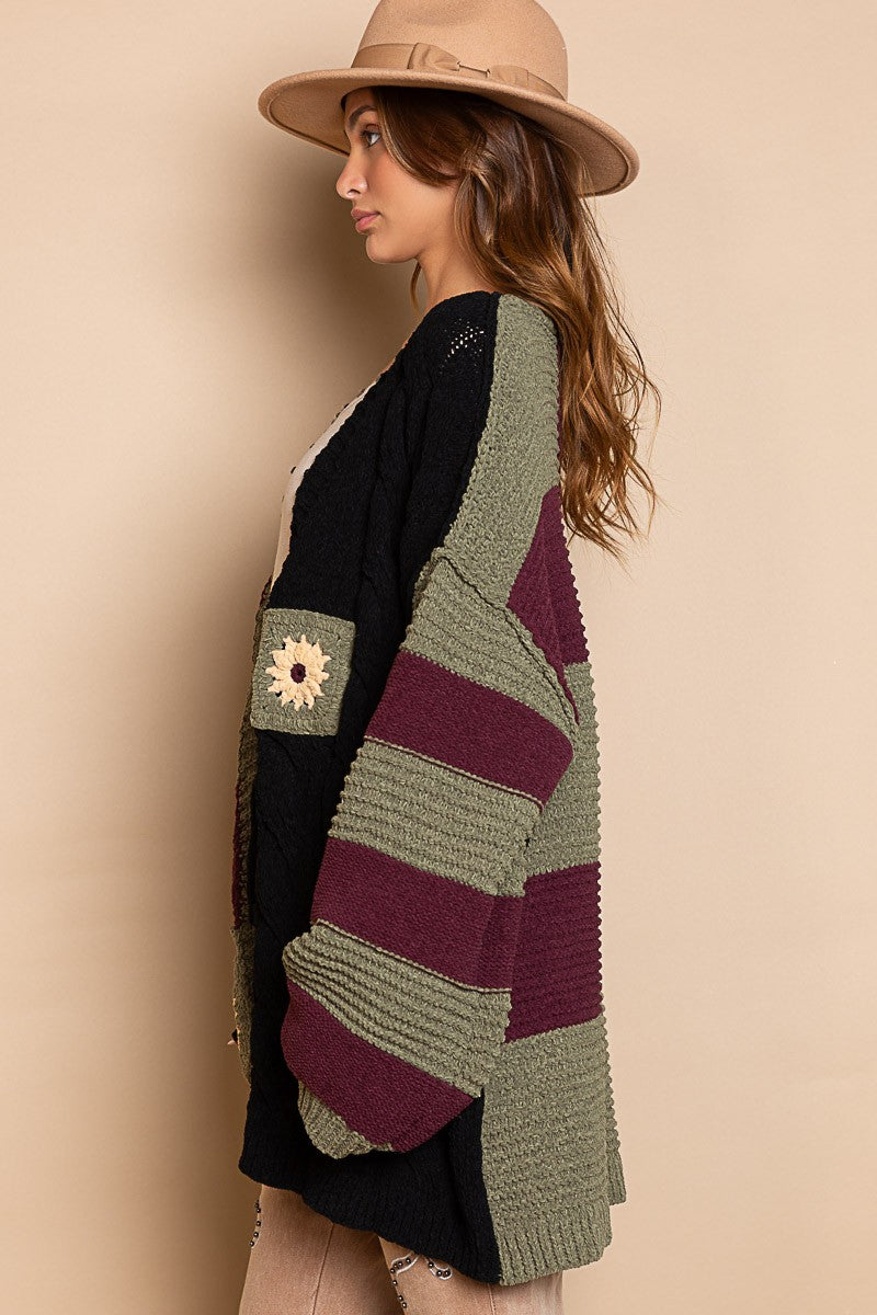 POL Color Block Loop Cardigan