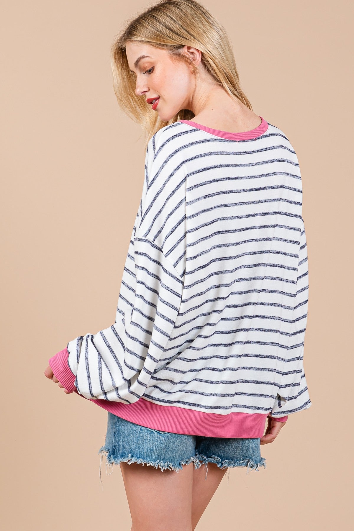 CES FEMME Striped Knit Drop Shoulder Sweatshirt